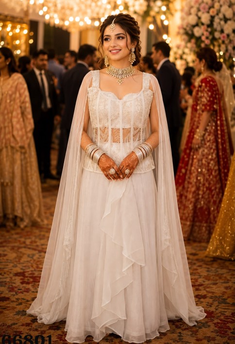 Off White Embroidered Work Fandy Readymade Lehenga Choli
